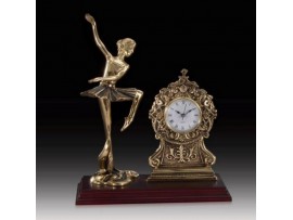 Гв-2214 Настольные часы Танцующая Леди на деревянной подставке 31*26 см бронза Virtus