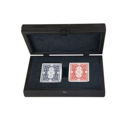 Ми-112 Игральные карты с пластиковым покрытием в темно-сером деревянном футляре 24x17cm MANOPOULOS  CDE10 (настольные игры сувенирные)