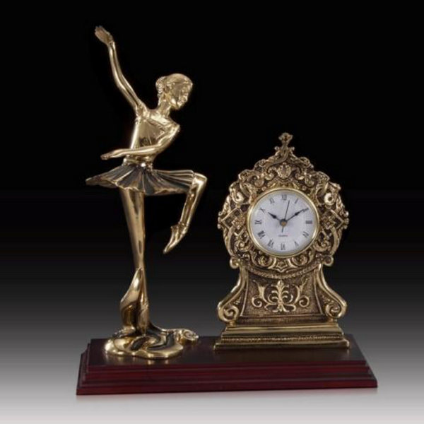 Гв-2214 Настольные часы Танцующая Леди на деревянной подставке 31*26 см бронза Virtus
