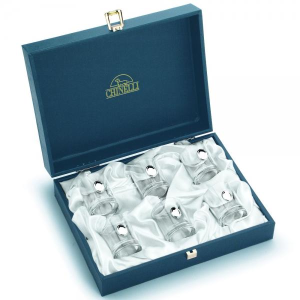 Иг-4052500 Набор из 6 стопок для водки Goya Lux серебро в подарочной коробке Chinelli