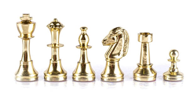 Ми-82 Классические металлические шахматные  фигуры  Staunton в золотом/серебряном цвете Высота 8,3см