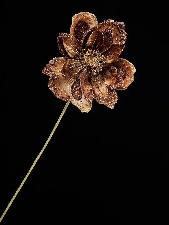 РТР 86685 ПРЕМИУМ ЦВЕТОК КУВШИНКИ КОРИЧНЕВЫЙ С ГЛИТТЕРОМ ПАЙЕТКАМИ И БУСИНАМИ НА НОЖКЕ 20Х56 СМ