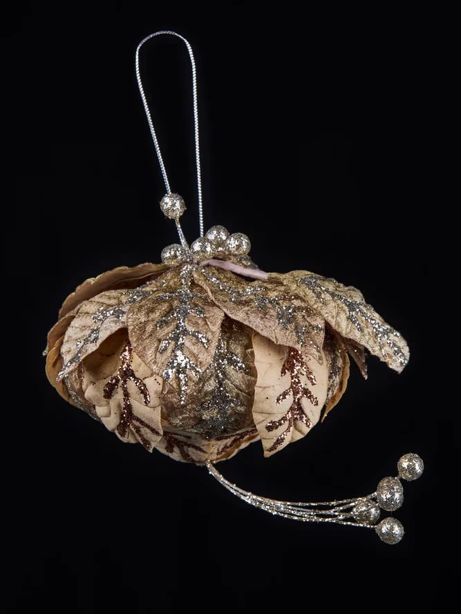 РТР 86625 ПРЕМИУМ ЕЛОЧНАЯ ИГРУШКА ШАР-ЛУКОВКА ИЗ ЛИСТЬЕВ БЕЖЕВЫЙ С ГЛИТТЕРОМ 13Х20 СМ