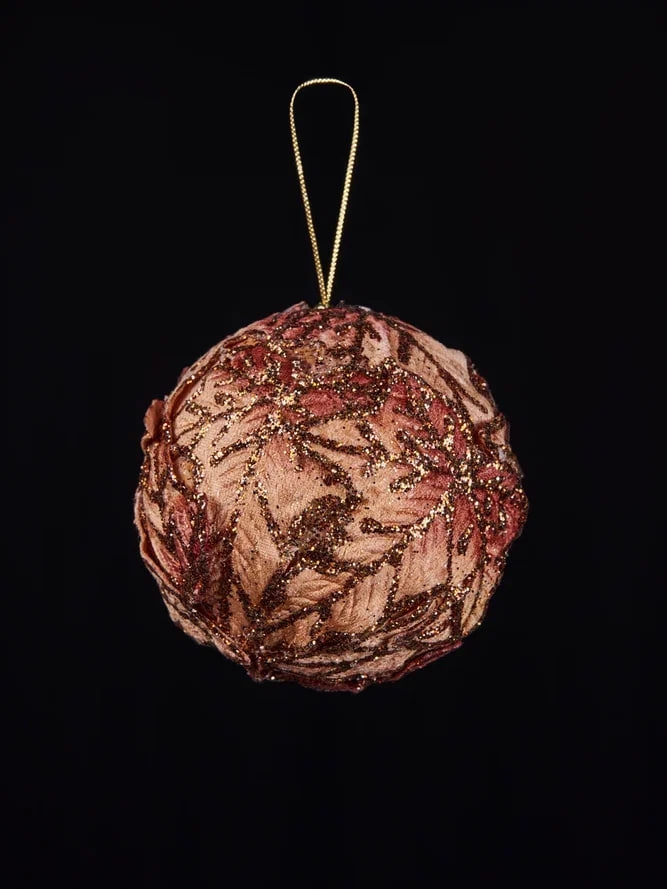 РТР 86580 ПРЕМИУМ ЕЛОЧНАЯ ИГРУШКА ШАР С ЛИСТЬЯМИ БРОНЗОВЫЙ С ГЛИТТЕРОМ Ø 10 СМ