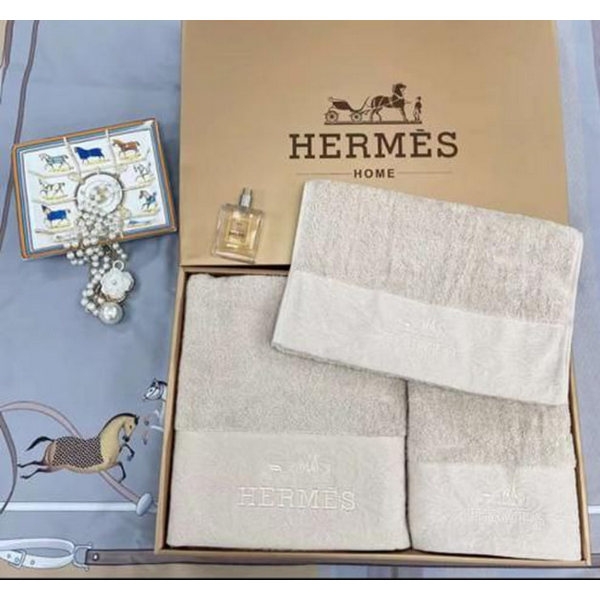КПГ-285/крем Набор полотенец 3в1 HERMES 100% Египетский хлопок 70*140-1шт/ 35*75-2шт цвет кремовый к-т