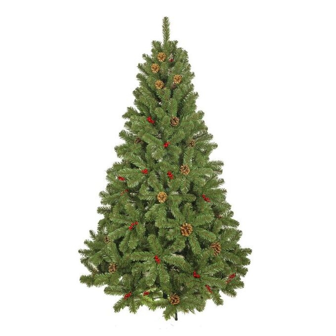 РСЛ-540648 Ёлка иней с ягодками 210 см, d нижнего яруса 135 см, 1100 веток, металл подставка