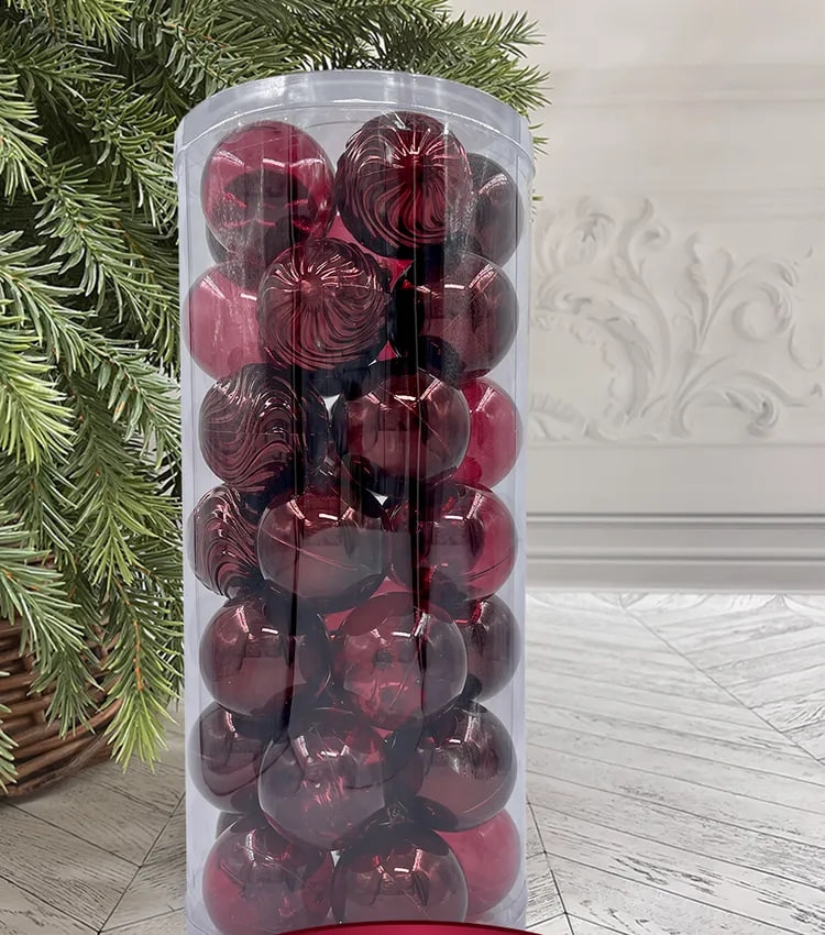 РТР 13709 НАБОР ПЛАСТИКОВЫХ ШАРОВ Ø 6 СМ 35 ШТ. ЯГОДНЫЙ/ ЯГОДНЫЙ ПРОЗРАЧНЫЙ В ПРОЗРАЧНОЙ УПАКОВКЕ