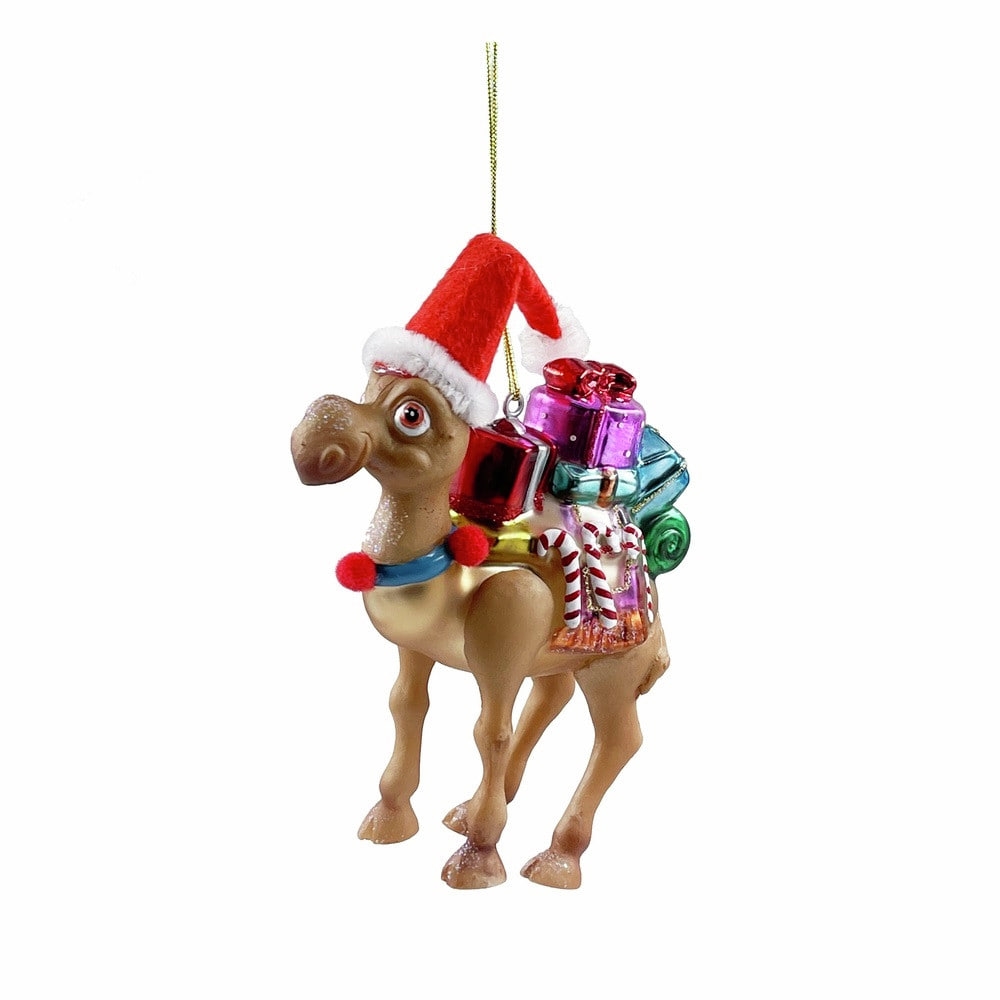 РТР 87858 ЕЛОЧНАЯ ИГРУШКА ВЕРБЛЮД С ПОДАРКАМИ КОРИЧНЕВЫЙ 13 СМ  СТЕКЛО