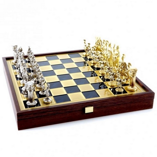 Ми-99 Шахматы "Лучники" 41*41 смSK11BLU в синем цвете с золото/серебро фигурами в деревянной шкатулке