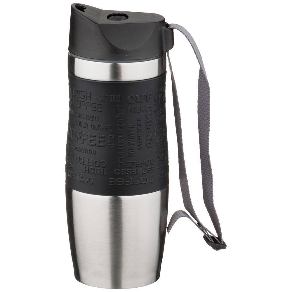 Рос 709-037 ТЕРМОКРУЖКА AGNESS 400 МЛ С КНОПКОЙ-СТОППЕРОМ И УДОБНЫМ РЕМЕШКОМ ДЛЯ ПЕРЕНОКСИ