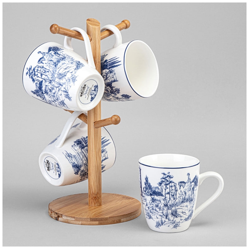 Рос 577-217 НАБОР КРУЖЕК  LEFARD "NOVEL" НА ДЕРЕВ. ПОДСТАВКЕ 4 ШТ. 380 МЛ