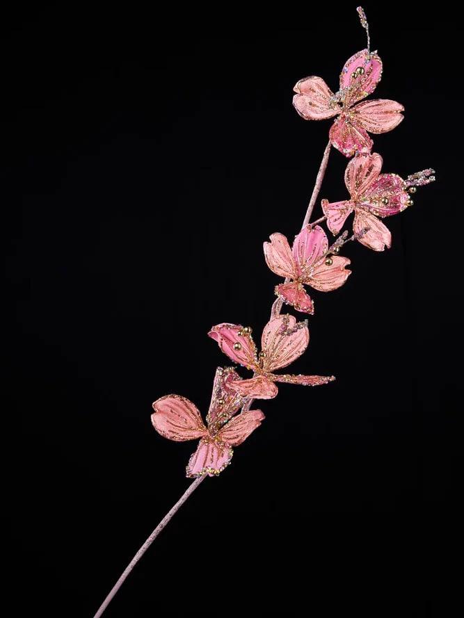 РТР 88942 ПРЕМИУМ ВЕТОЧКА КИЗИЛА РОЗОВАЯ С ГЛИТТЕРОМ И БУСИНАМИ 79 СМ