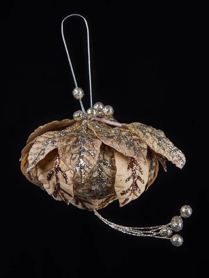 РТР 86625 ПРЕМИУМ ЕЛОЧНАЯ ИГРУШКА ШАР-ЛУКОВКА ИЗ ЛИСТЬЕВ БЕЖЕВЫЙ С ГЛИТТЕРОМ 13Х20 СМ