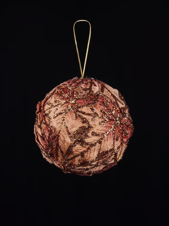 РТР 86580 ПРЕМИУМ ЕЛОЧНАЯ ИГРУШКА ШАР С ЛИСТЬЯМИ БРОНЗОВЫЙ С ГЛИТТЕРОМ Ø 10 СМ