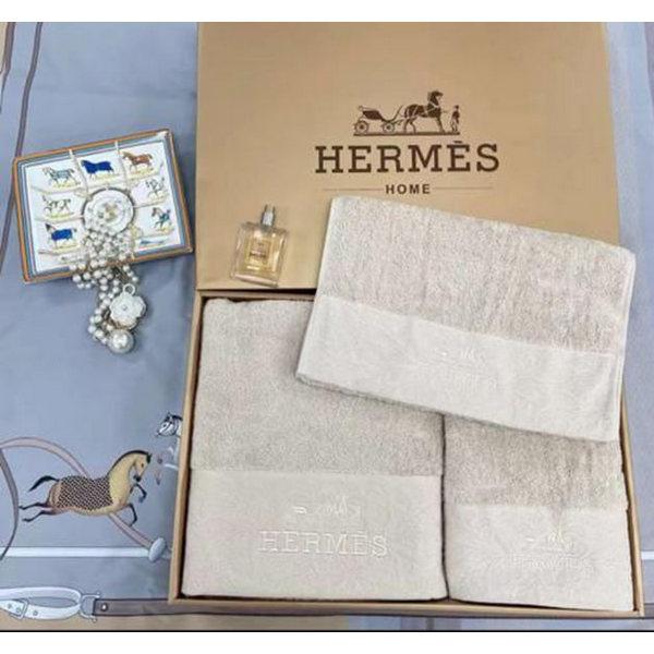 КПГ-285/крем Набор полотенец 3в1 HERMES 100% Египетский хлопок 70*140-1шт/ 35*75-2шт цвет кремовый к-т