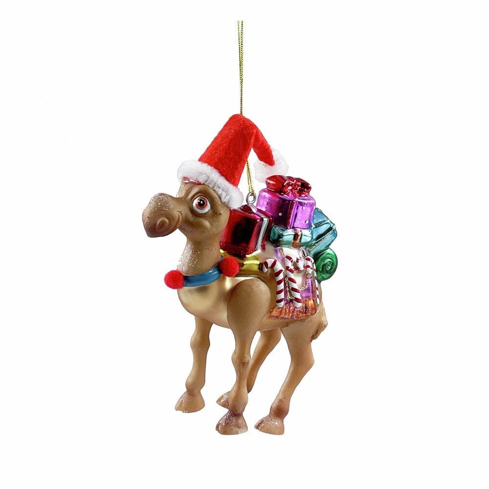 РТР 87858 ЕЛОЧНАЯ ИГРУШКА ВЕРБЛЮД С ПОДАРКАМИ КОРИЧНЕВЫЙ 13 СМ  СТЕКЛО