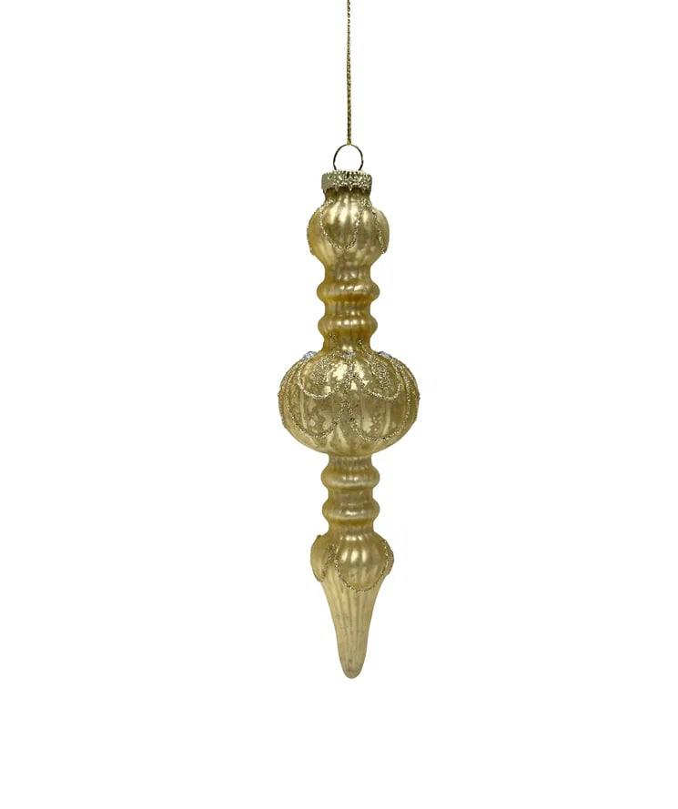 РТР 14008 ЕЛОЧНАЯ ИГРУШКА СОСУЛЬКА ФИГУРНАЯ 16 СМ АНТИЧНОЕ ЗОЛОТО СТЕКЛО