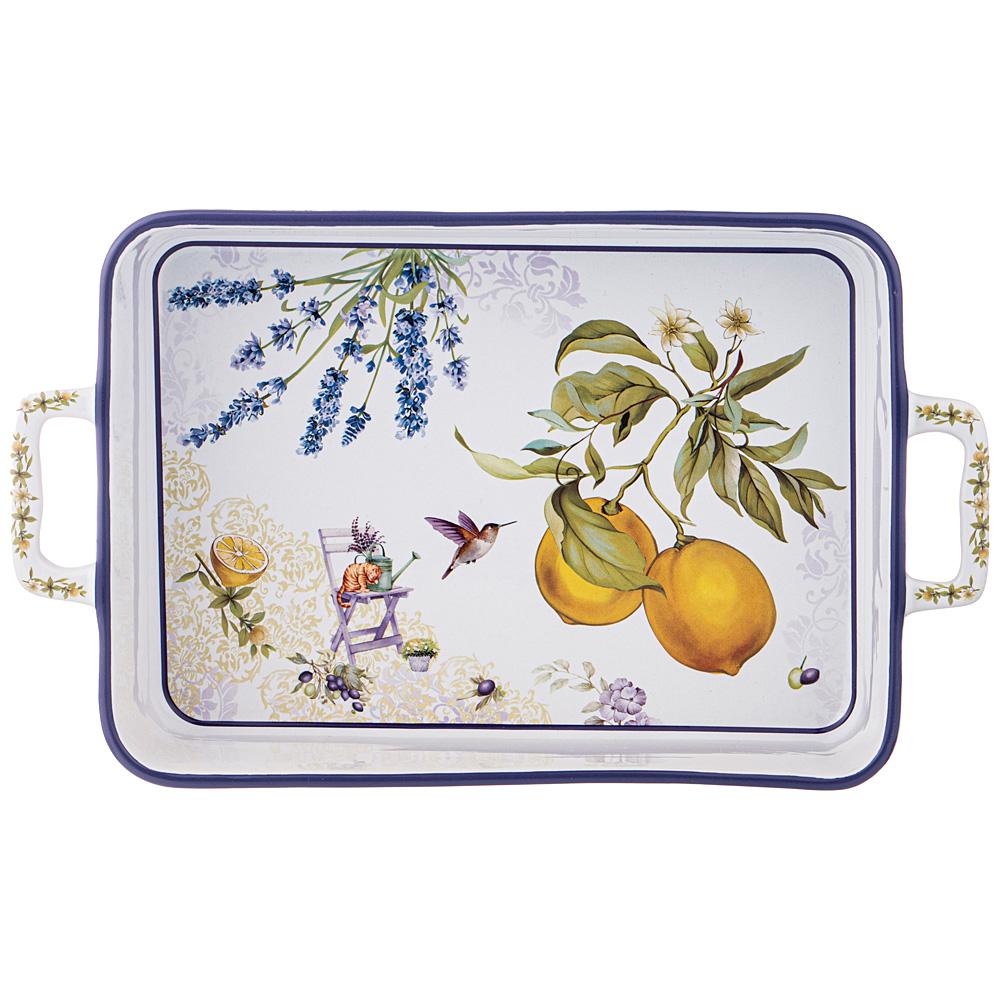 Рос 104-853 БЛЮДО ПРЯМОУГОЛЬНОЕ С РУЧКАМИ "ПРОВАНС ЛИМОНЫ" 32,5*19*6 СМ