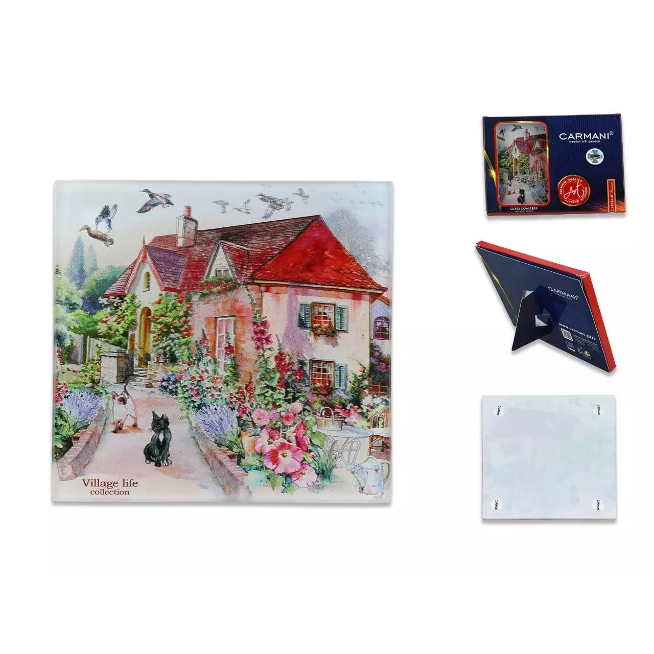 Хп-195-0603 Стеклянная подставка "Красный домик 10,5*10,5 см (CARMANI)
