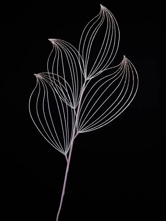 РТР 86715 ПРЕМИУМ ВЕТОЧКА С РЕЗНЫМИ ЛИСТЬЯМИ ПЕРЛАМУТРОВАЯ С СЕРЕБРЯНЫМ ГЛИТТЕРОМ 86 СМ