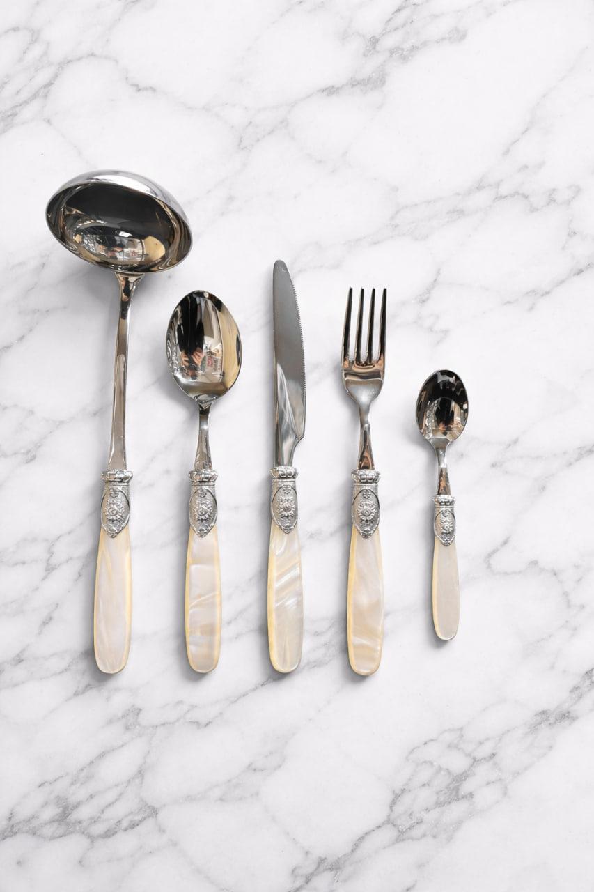 Дд-88 Столовые приборы на 12 перс "DUBAI" белый жемчуг 49 пр в деревянной коробке CD49DUSS/BN Нерж.сталь+ серебро Domus Design