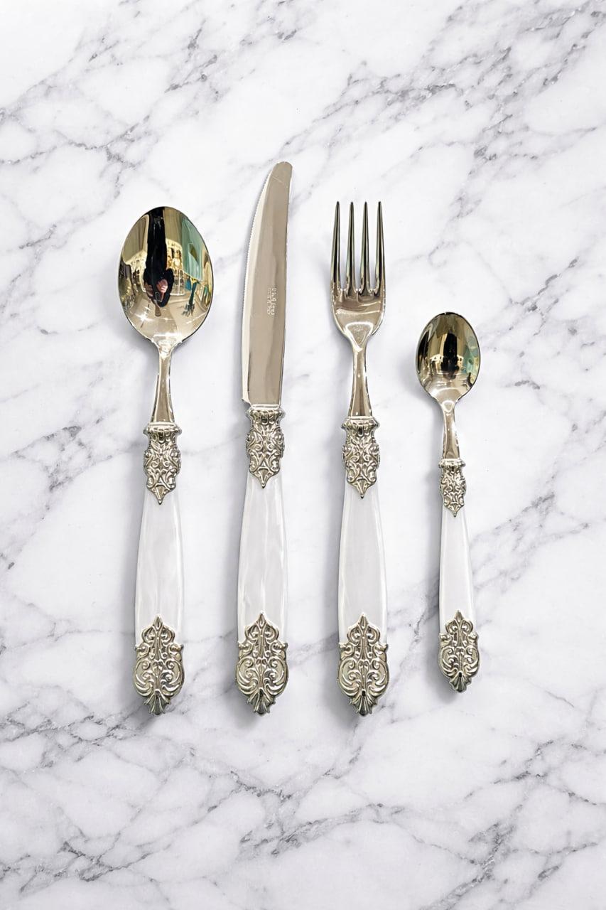 Дд-92 Столовые приборы на 12 перс "VERSAILLES" белый жемчуг 49 пр  в деревянной коробке CD49VESS/BN Нерж.сталь+ серебро Domus Design