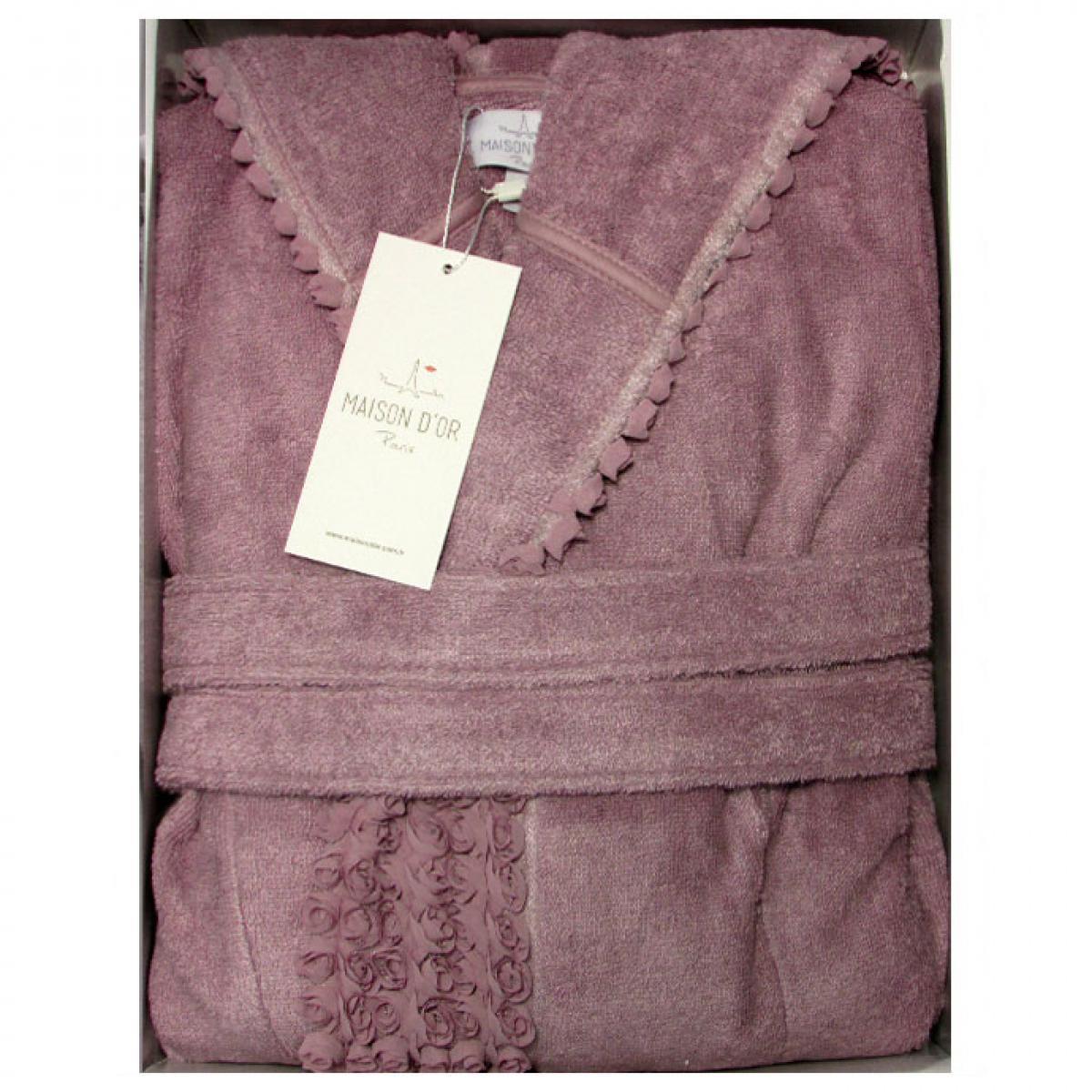 MD-136/феол-М МАХРОВЫЙ ХАЛАТ С РОЗАМИ VIVIENNE - ВИВЬЕН Maison D'or цвет феолетовый М (махровые халаты феолетовые)