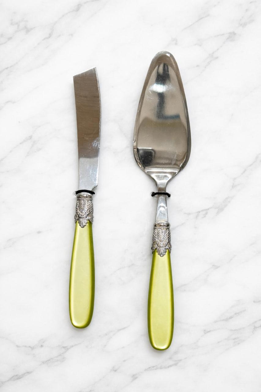 Дд-117 Лопатка и нож для торта "ISCHIA" оливково-зеленый 2 пр CD2ISSS/VO Нерж.сталь+серебро Domus Design