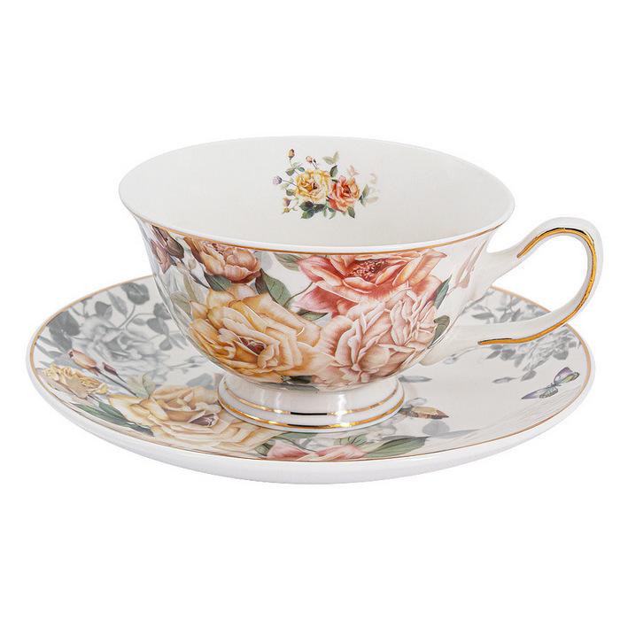 Р-2023/5 Чашка с блюдцем 0.2л (белый) "Розамунда" в подарочной упаковке AL-1725-W-20GB-P4