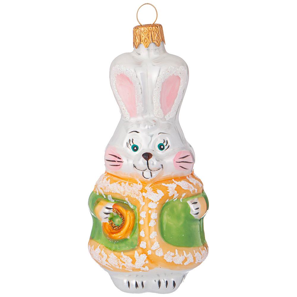 Рос 140-321 ЁЛОЧНОЕ УКРАШЕНИЕ "ЗАЙЧИК С БАРАНКОЙ" В ПОДАРОЧНОЙ УПАКОВКЕ ВЫСОТА=10 СМ